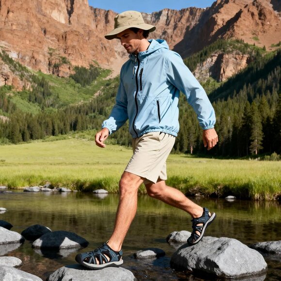 Hiking Sandals Men's Dark Blue Athletic Cushioned Closed Toe Fisherman Shoes - Picture 2 of 8